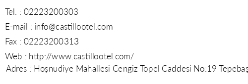 Castillo Otel telefon numaralar, faks, e-mail, posta adresi ve iletiim bilgileri